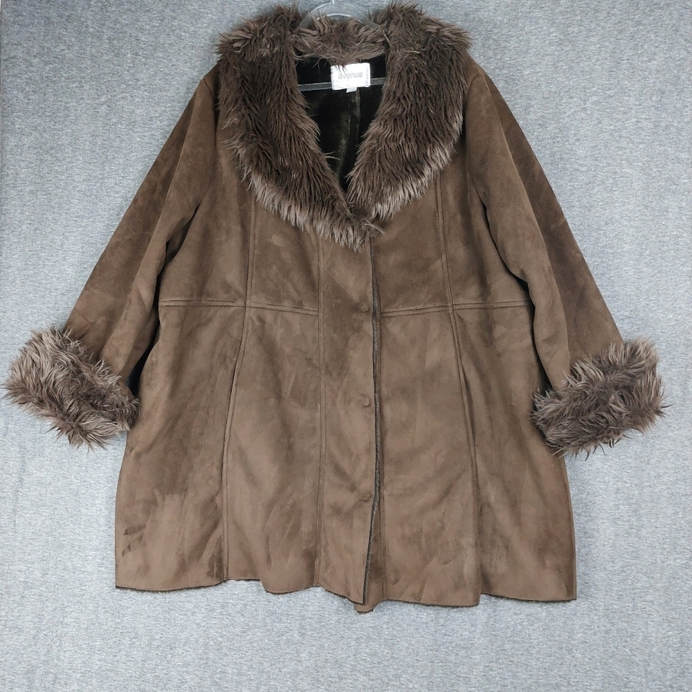 AVENUE WOMENS VTG Y2K CHOCOLATE BROWN PENNY LANE FAUX FUR TRIM COAT SIZE 30/32